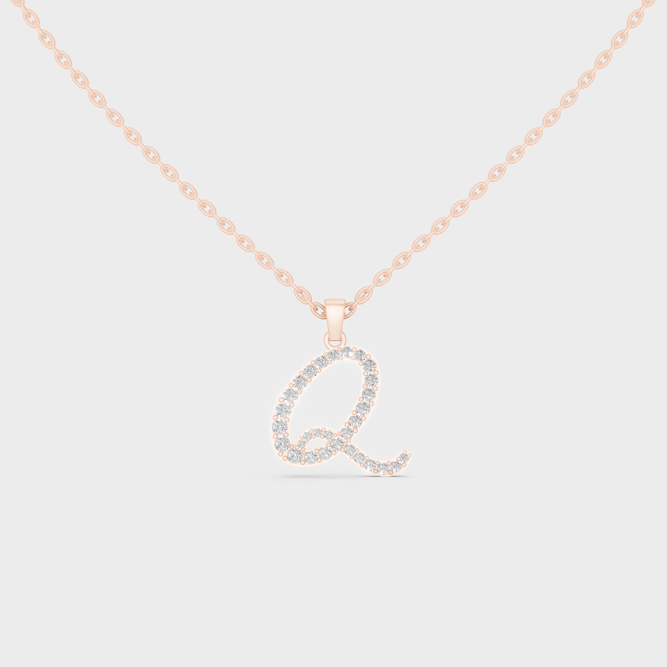 Romantic Rose Gold "Q" Alphabet Lab Grown Diamond Pendant and Dainty Cable Chain
